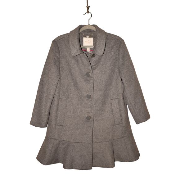 KATE SPADE NEW YORK $698 Drop Waist Wool Blend Flounce Coat Gray Large - Picture 1 of 4